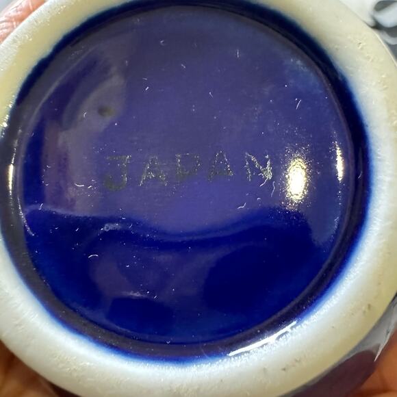 Decorative Perfume Bottle w/ Stopper Rose Flower Cobalt Blue Gold Ruffle Trim - Picture 7 of 10